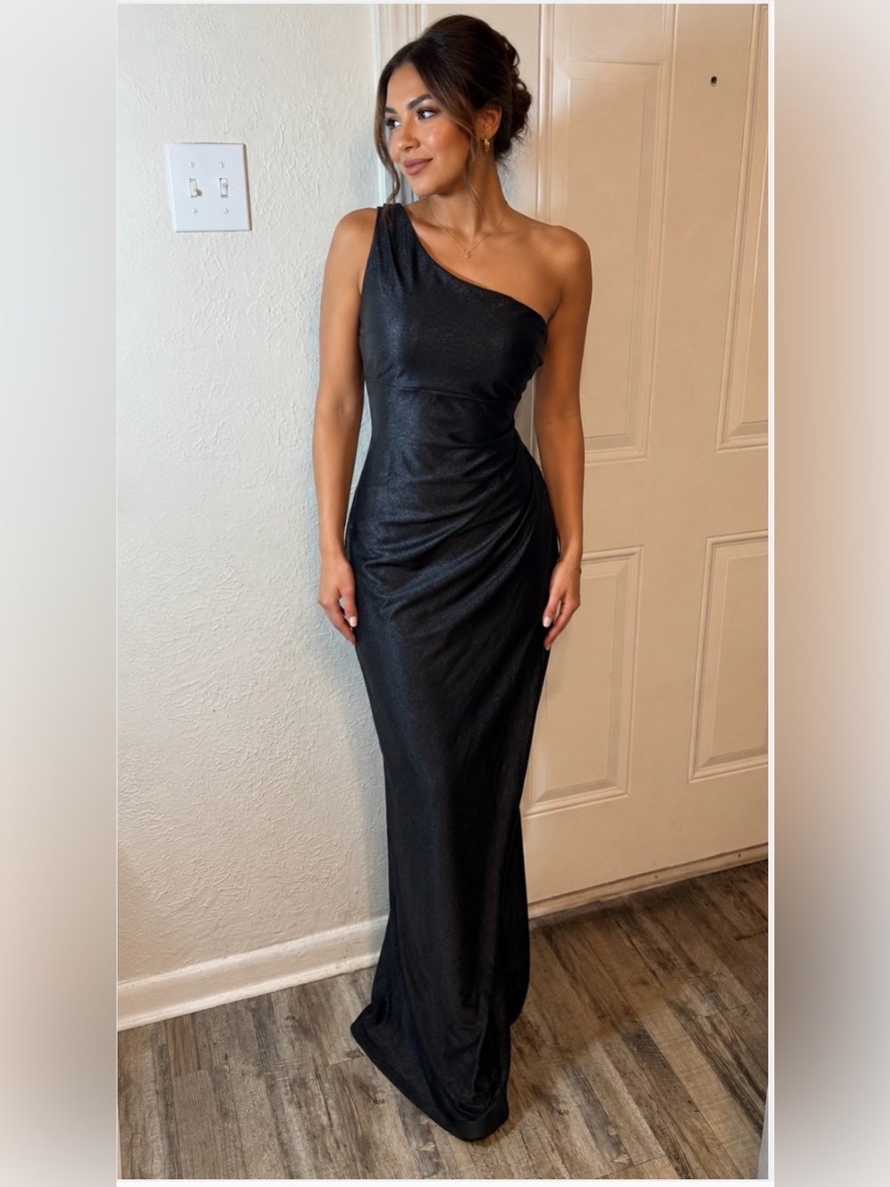 Honey and Rosie Black One-Shoulder Evening Dress